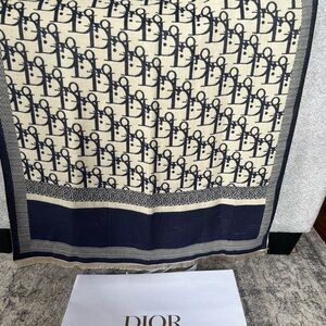 Dior Navy Blue and Cream Patterned Scarf